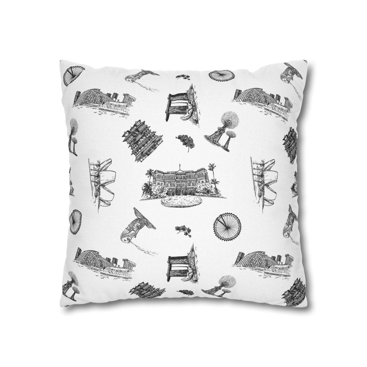 Singapore Heritage Landmarks Spun Polyester Square Cushion Cover Pillow Case