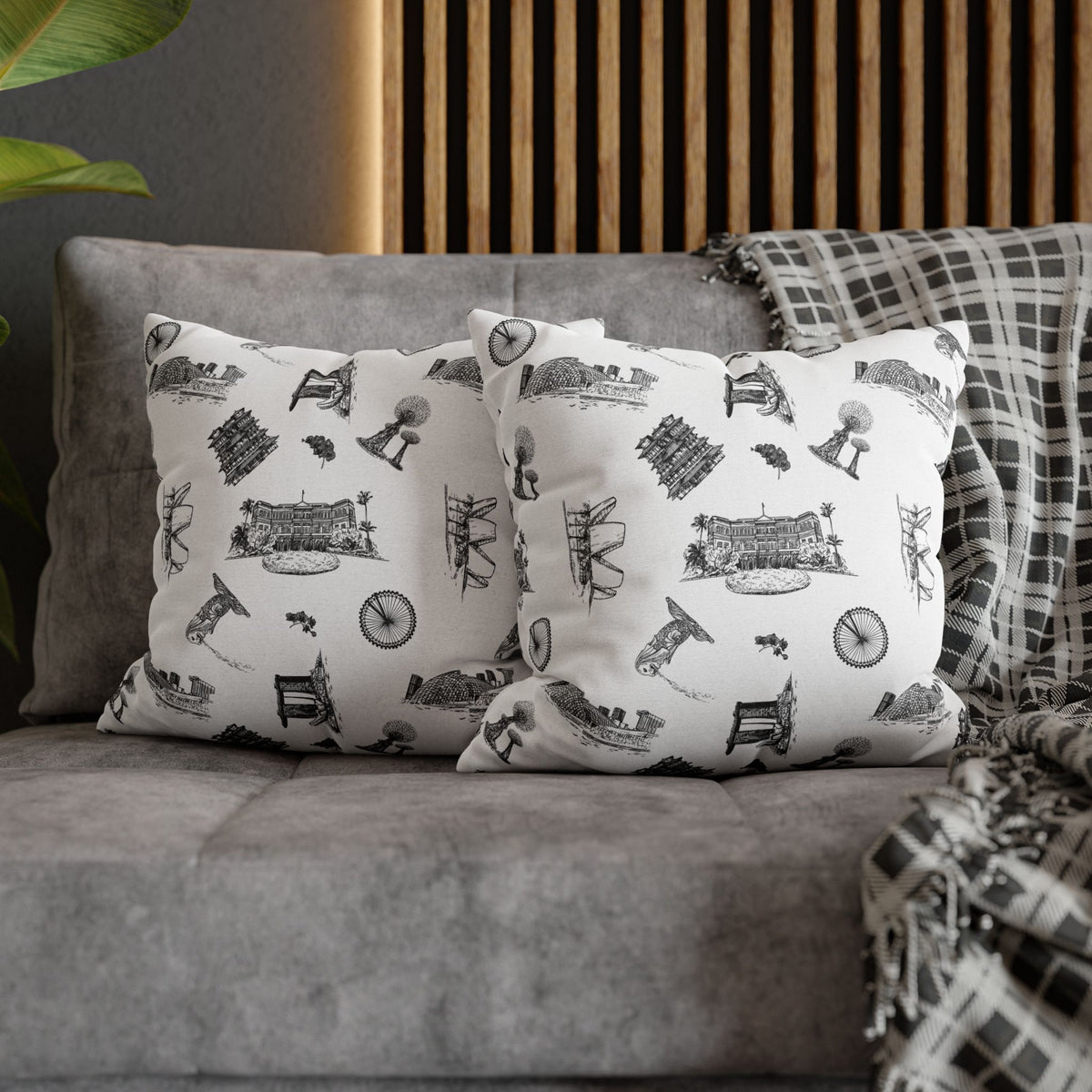 Singapore Heritage Landmarks Spun Polyester Square Cushion Cover Pillow Case