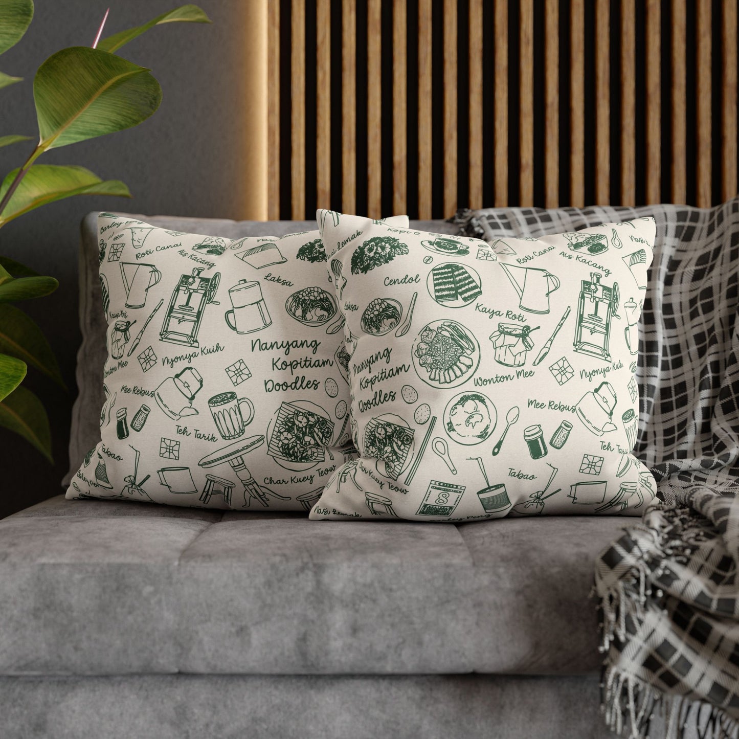 Singapore Heritage Nanyang Coffeeshop Doodles Spun Polyester Square Cushion Cover Pillow Case