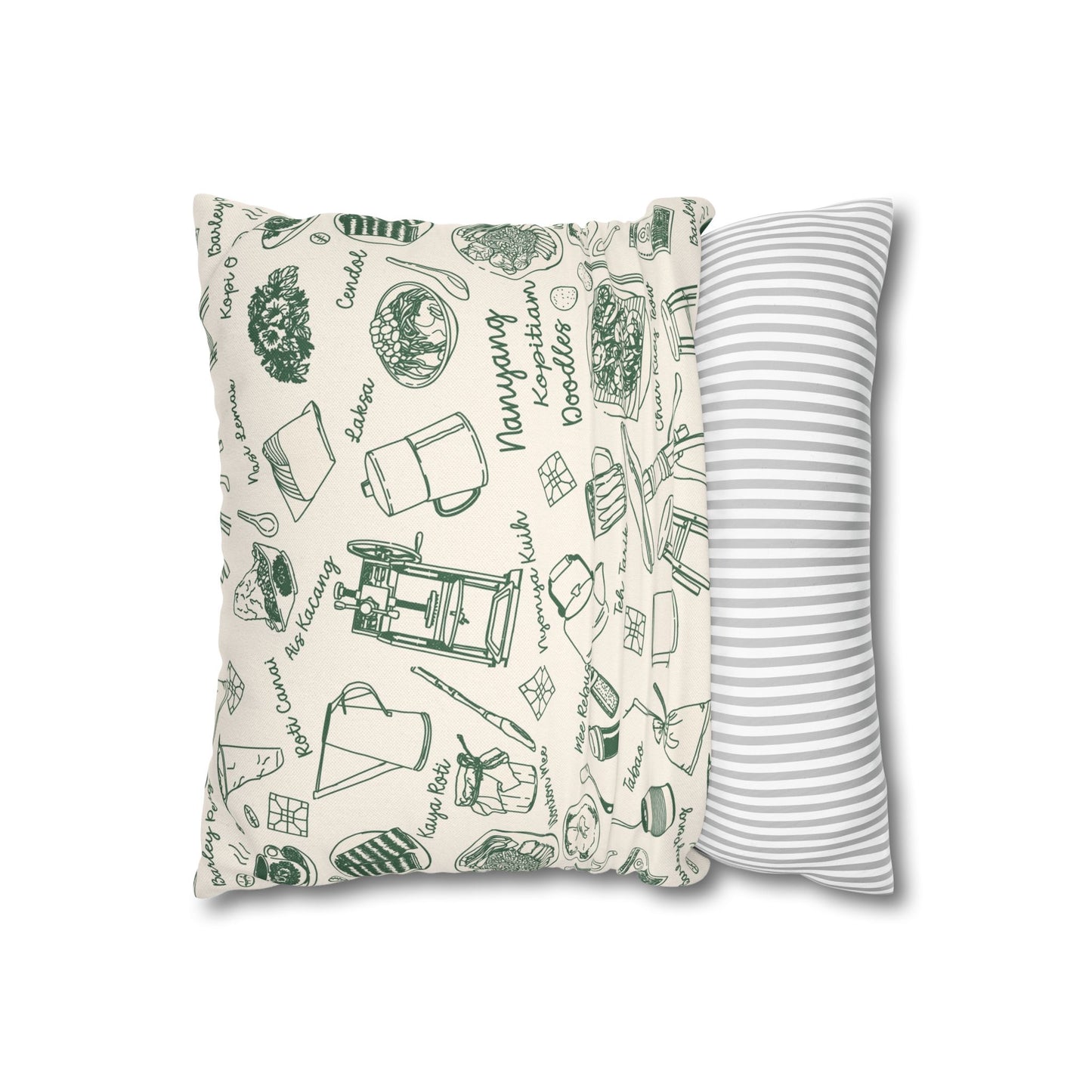 Singapore Heritage Nanyang Coffeeshop Doodles Spun Polyester Square Cushion Cover Pillow Case