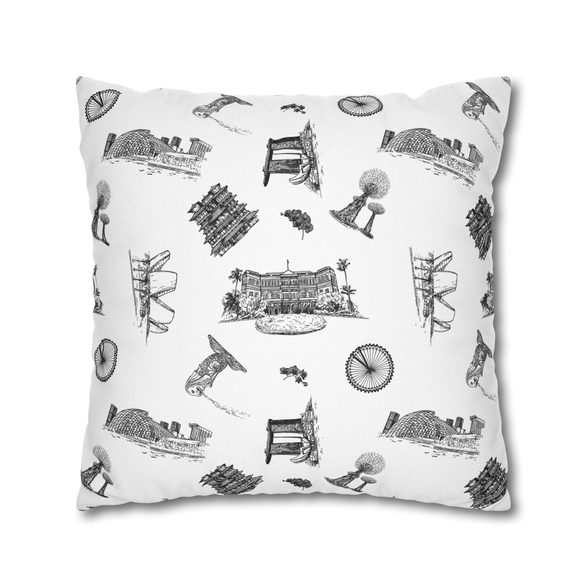 Singapore Heritage Landmarks Spun Polyester Square Cushion Cover Pillow Case