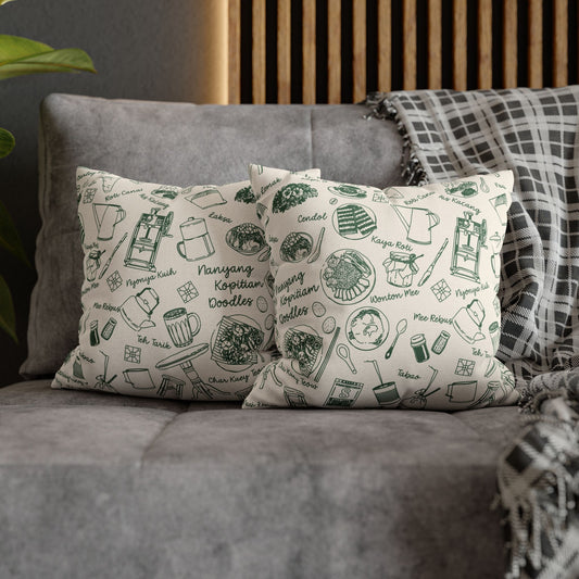 Singapore Heritage Nanyang Coffeeshop Doodles Spun Polyester Square Cushion Cover Pillow Case