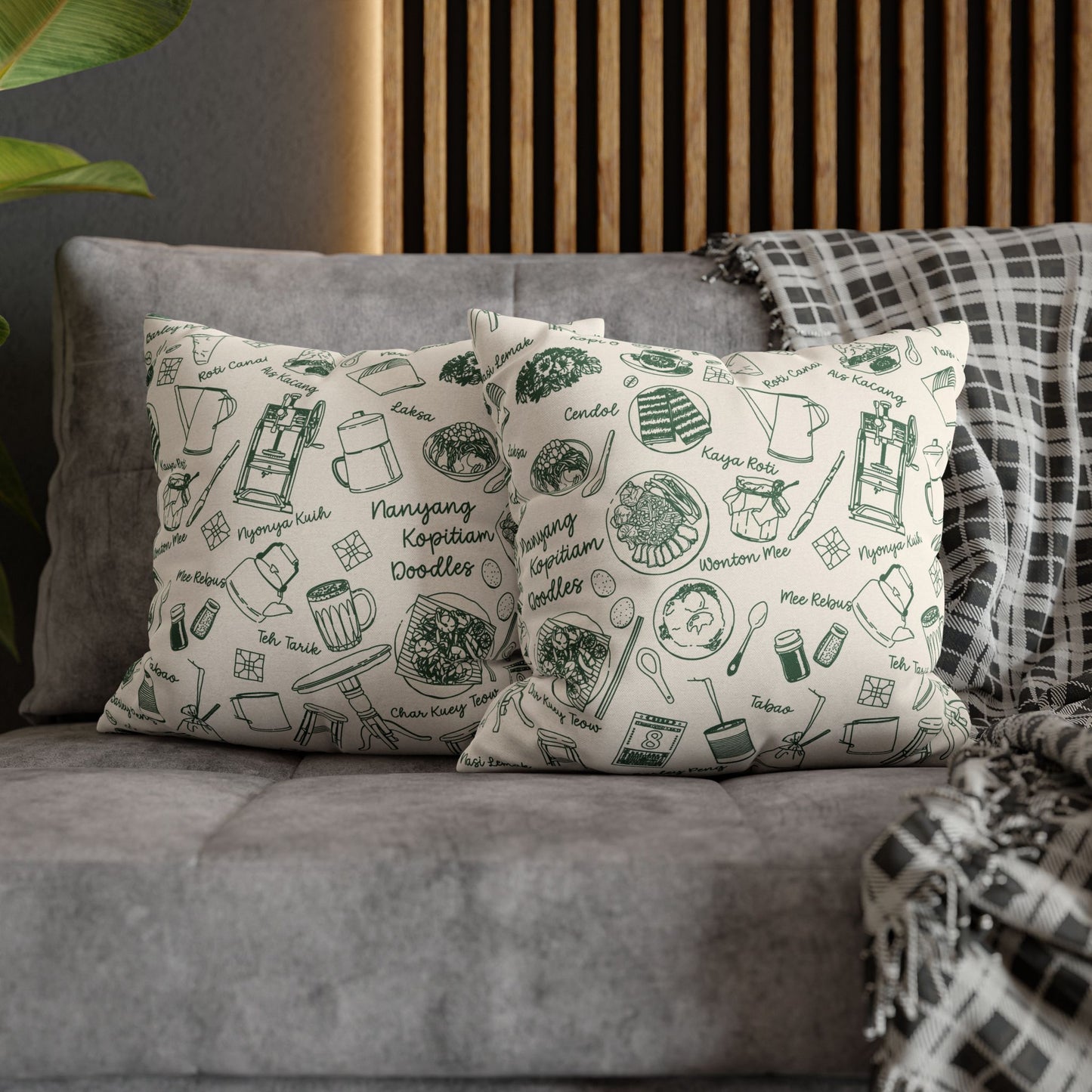 Singapore Heritage Nanyang Coffeeshop Doodles Spun Polyester Square Cushion Cover Pillow Case