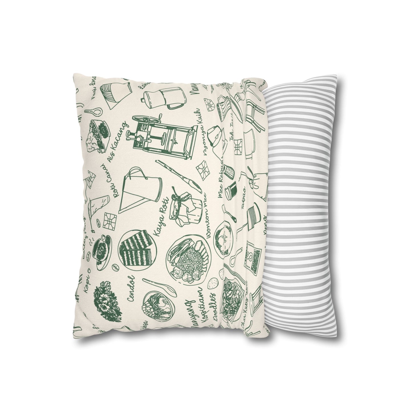 Singapore Heritage Nanyang Coffeeshop Doodles Spun Polyester Square Cushion Cover Pillow Case