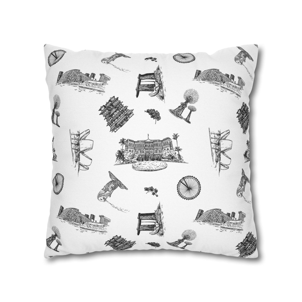 Singapore Heritage Landmarks Spun Polyester Square Cushion Cover Pillow Case