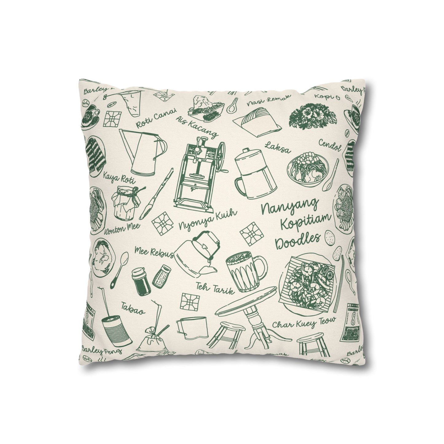 Singapore Heritage Nanyang Coffeeshop Doodles Spun Polyester Square Cushion Cover Pillow Case
