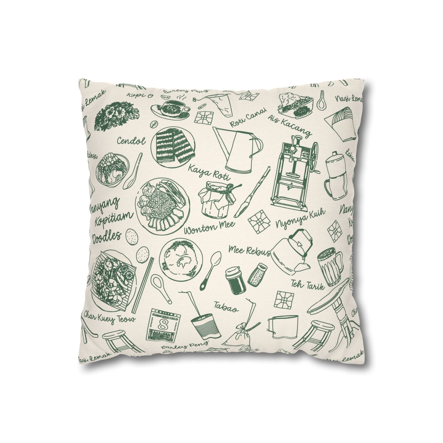 Singapore Heritage Nanyang Coffeeshop Doodles Spun Polyester Square Cushion Cover Pillow Case
