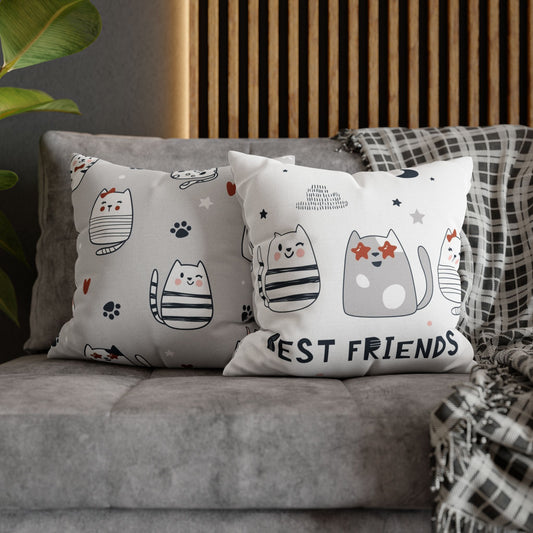 Best Friends Cute Kittens Spun Polyester Square Cushion Cover Pillow Case - THE LITTLE BIG TREE