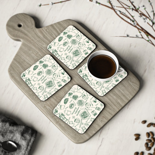 Singapore Heritage Nanyang Coffeeshop Doodles Corkwood Coaster Set (4pcs) - THE LITTLE BIG TREE