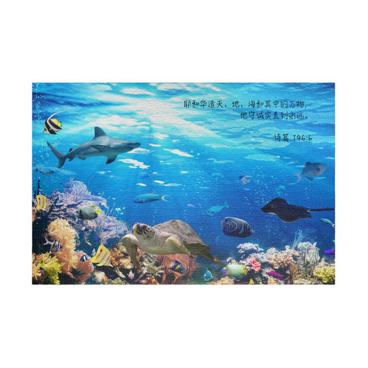 He Is The Creator of Heaven & Earth (Psalm 146:6 Simplified Chinese bible verse) - Jigsaw Puzzle ( 252, 500, 1014-piece) | Inspirational Christian Gift 耶和华造天地万物拼图游戏基督教礼品