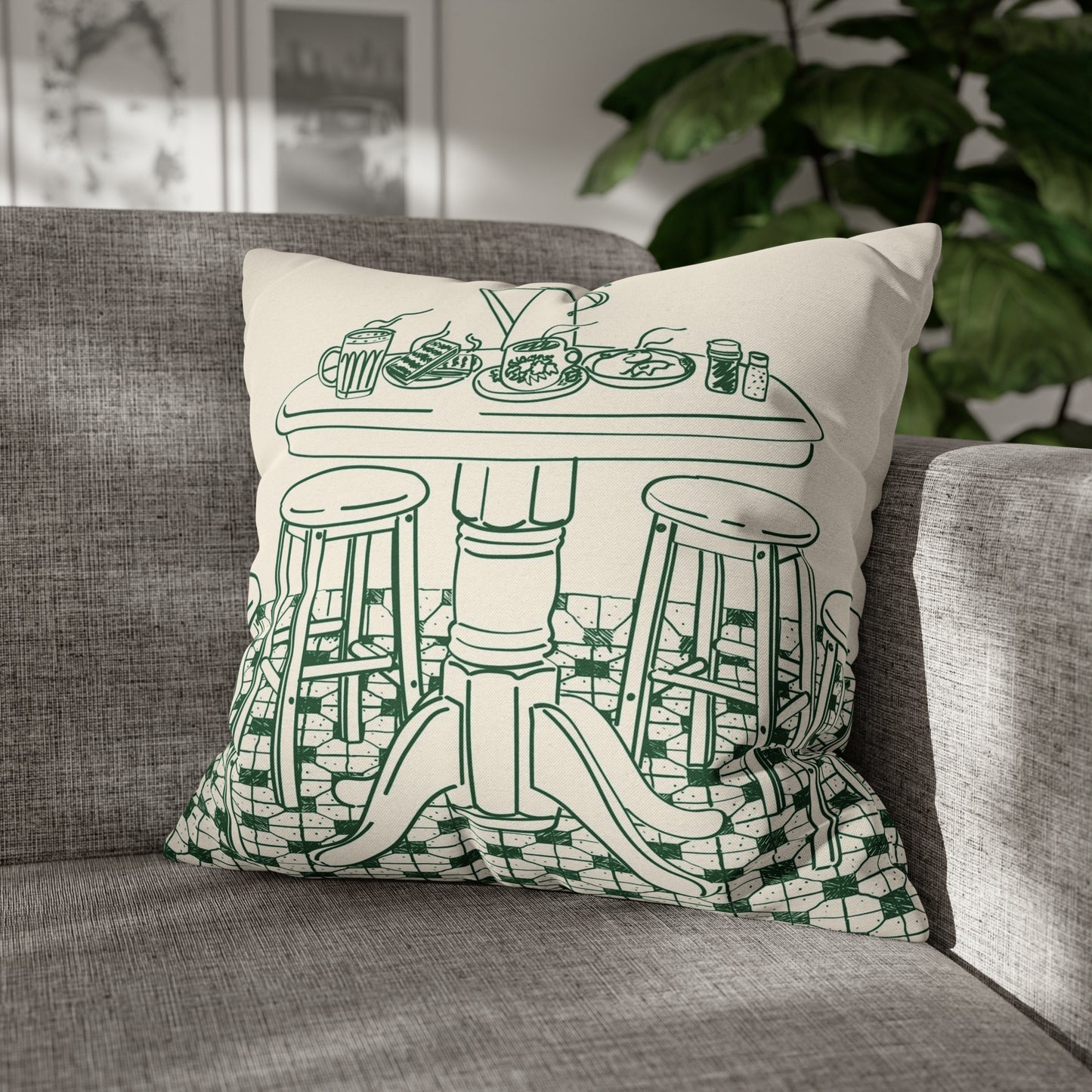 Heritage Nanyang Kopitiam Coffeeshop Dining Spun Polyester Square Cushion Cover Pillow Case | Singapore Edition Souvenir & Novelty Gift