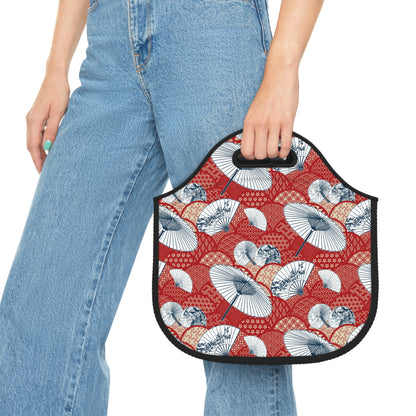 Traditional Japanese Umbrella Kimono Pattern Reusable Neoprene Lunch Bag | Unique Gifts For Any Occasion