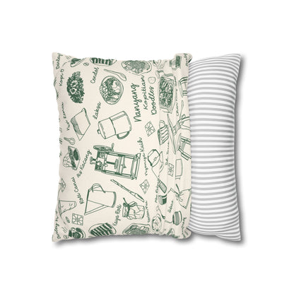 Singapore Heritage Nanyang Coffeeshop Doodles Spun Polyester Square Cushion Cover Pillow Case