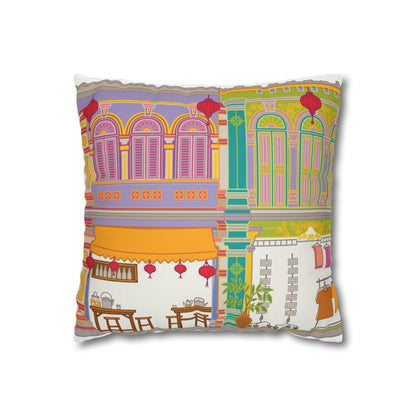 Singapore Heritage Peranakan Shophouses Square Pillow Case Cushion Cover | Singapore Edition Souvenir & Novelty Gift