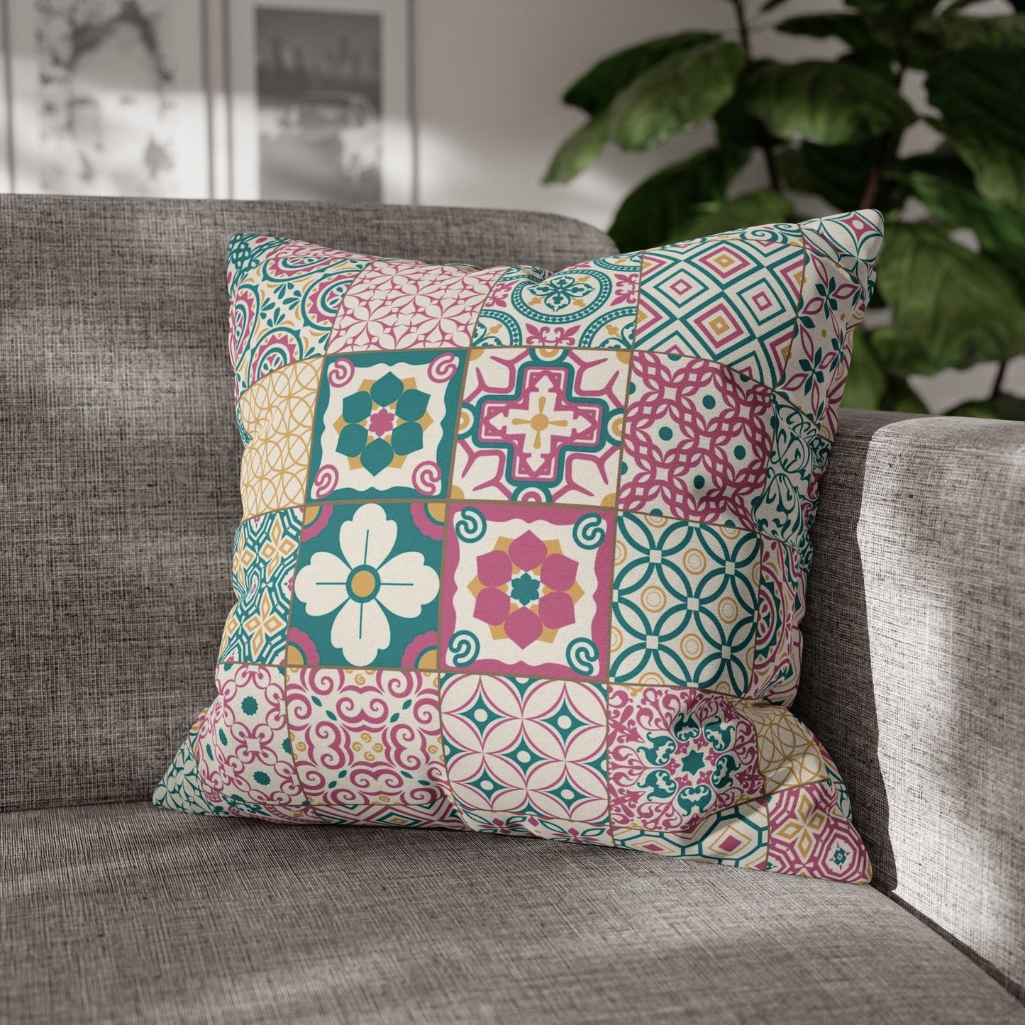 Singapore Heritage Peranakan "Sayang" Spun Polyester Square Cushion Cover Pillow Case