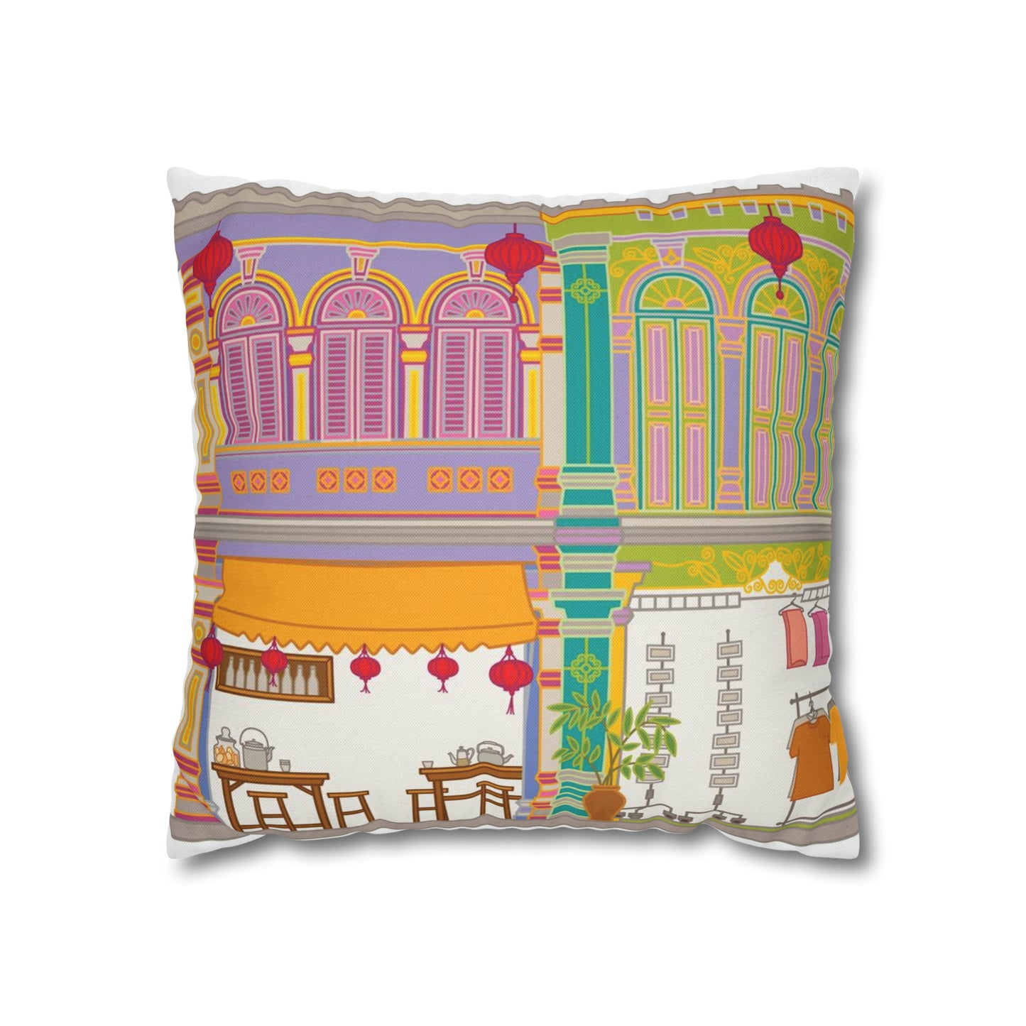 Singapore Heritage Peranakan Shophouses Square Pillow Case Cushion Cover | Singapore Edition Souvenir & Novelty Gift