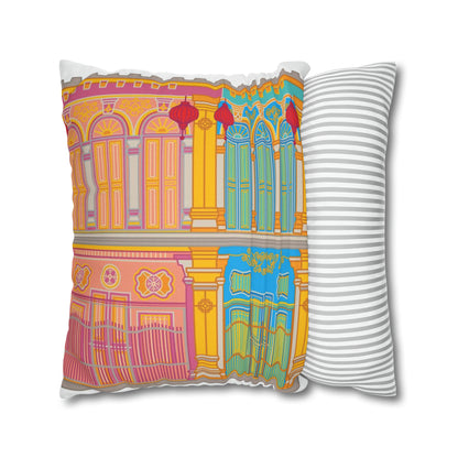 Singapore Heritage Peranakan Shophouses Square Pillow Case Cushion Cover | Singapore Edition Souvenir & Novelty Gift