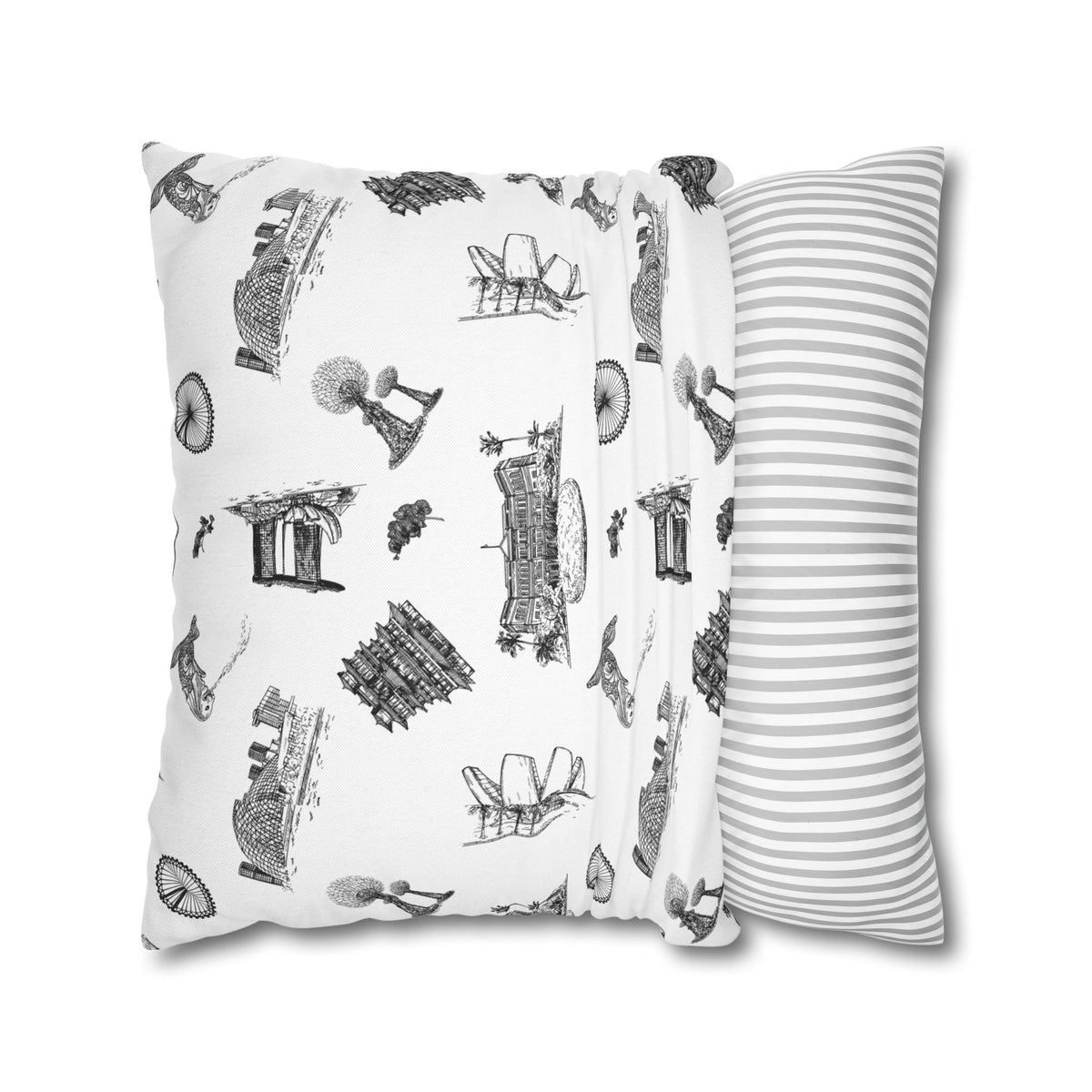 Singapore Heritage Landmarks Spun Polyester Square Cushion Cover Pillow Case