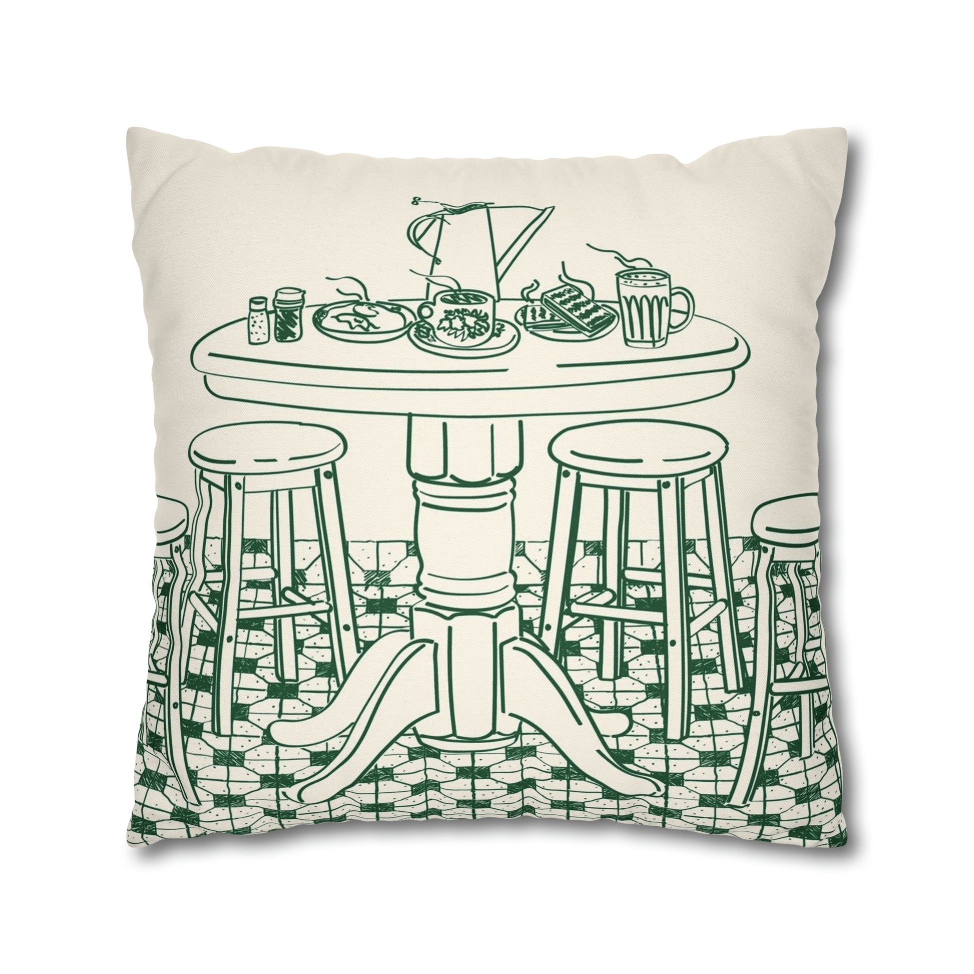 Heritage Nanyang Kopitiam Coffeeshop Dining Spun Polyester Square Cushion Cover Pillow Case | Singapore Edition Souvenir & Novelty Gift