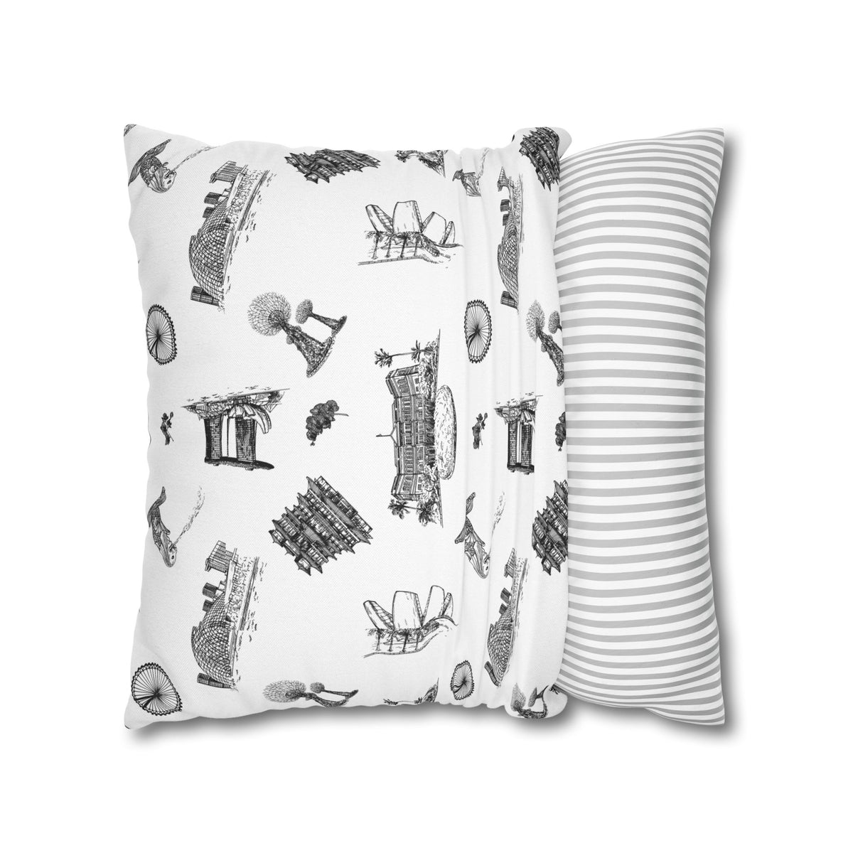 Singapore Heritage Landmarks Spun Polyester Square Cushion Cover Pillow Case