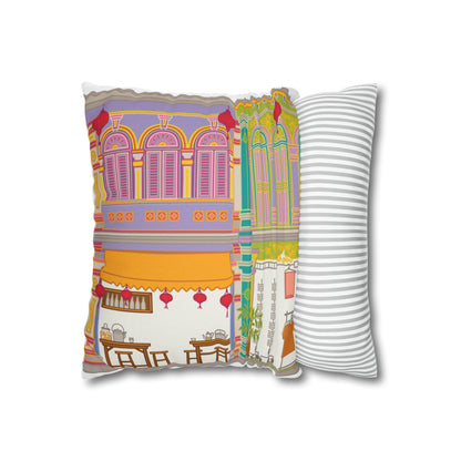 Singapore Heritage Peranakan Shophouses Square Pillow Case Cushion Cover | Singapore Edition Souvenir & Novelty Gift