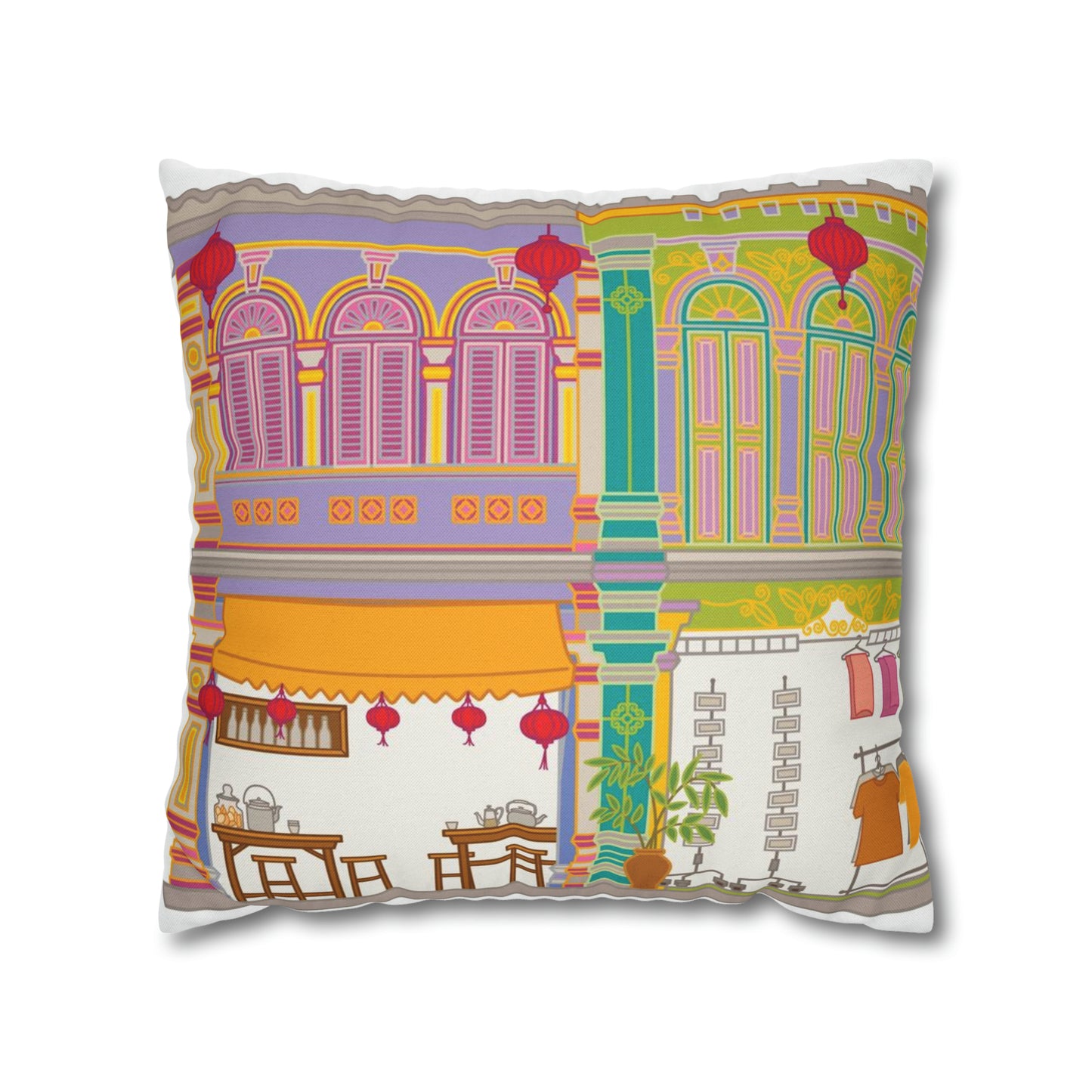 Singapore Heritage Peranakan Shophouses Square Pillow Case Cushion Cover | Singapore Edition Souvenir & Novelty Gift