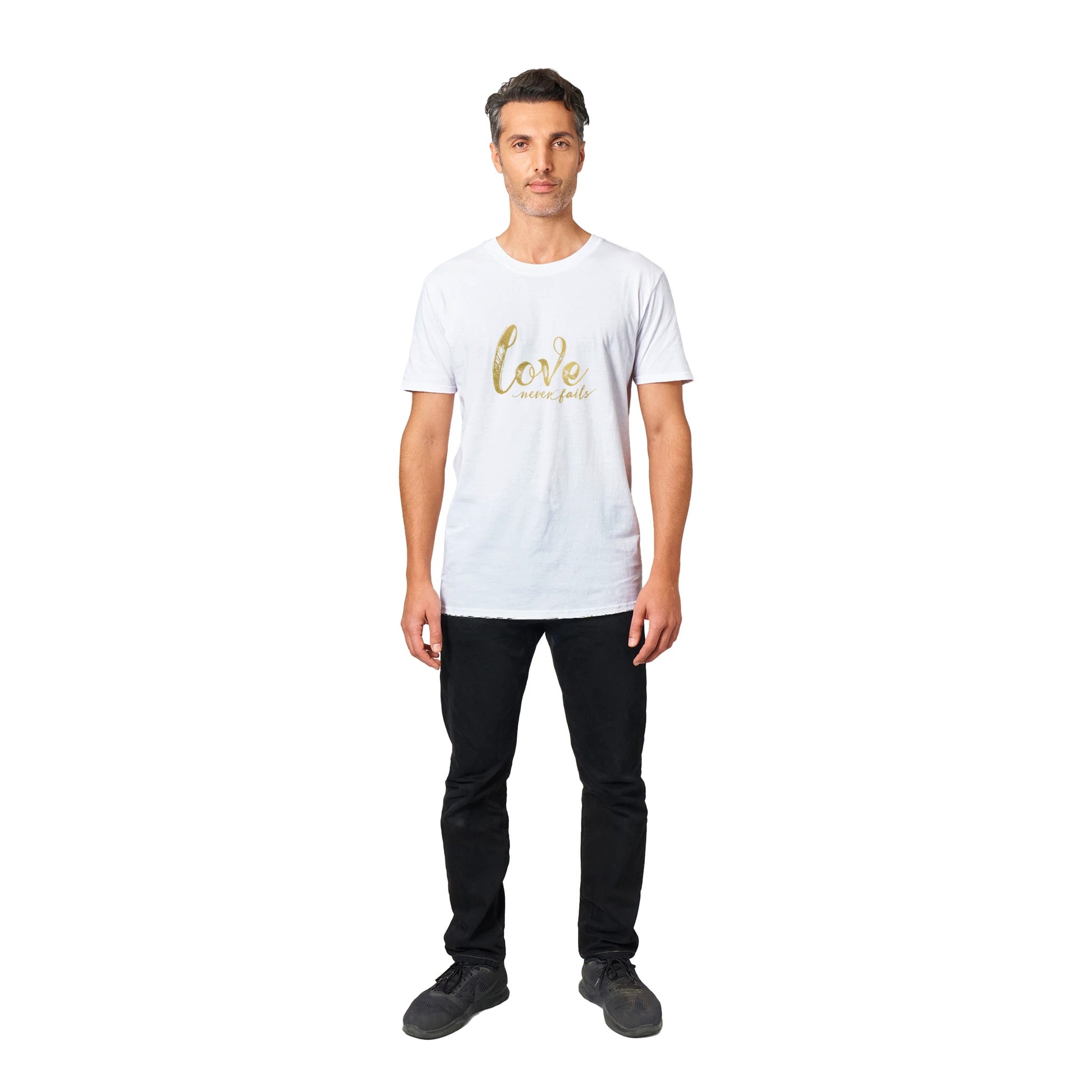 Love Never Fails - Classic Unisex Crewneck T-shirt | Unique Christian Gift & Apparel