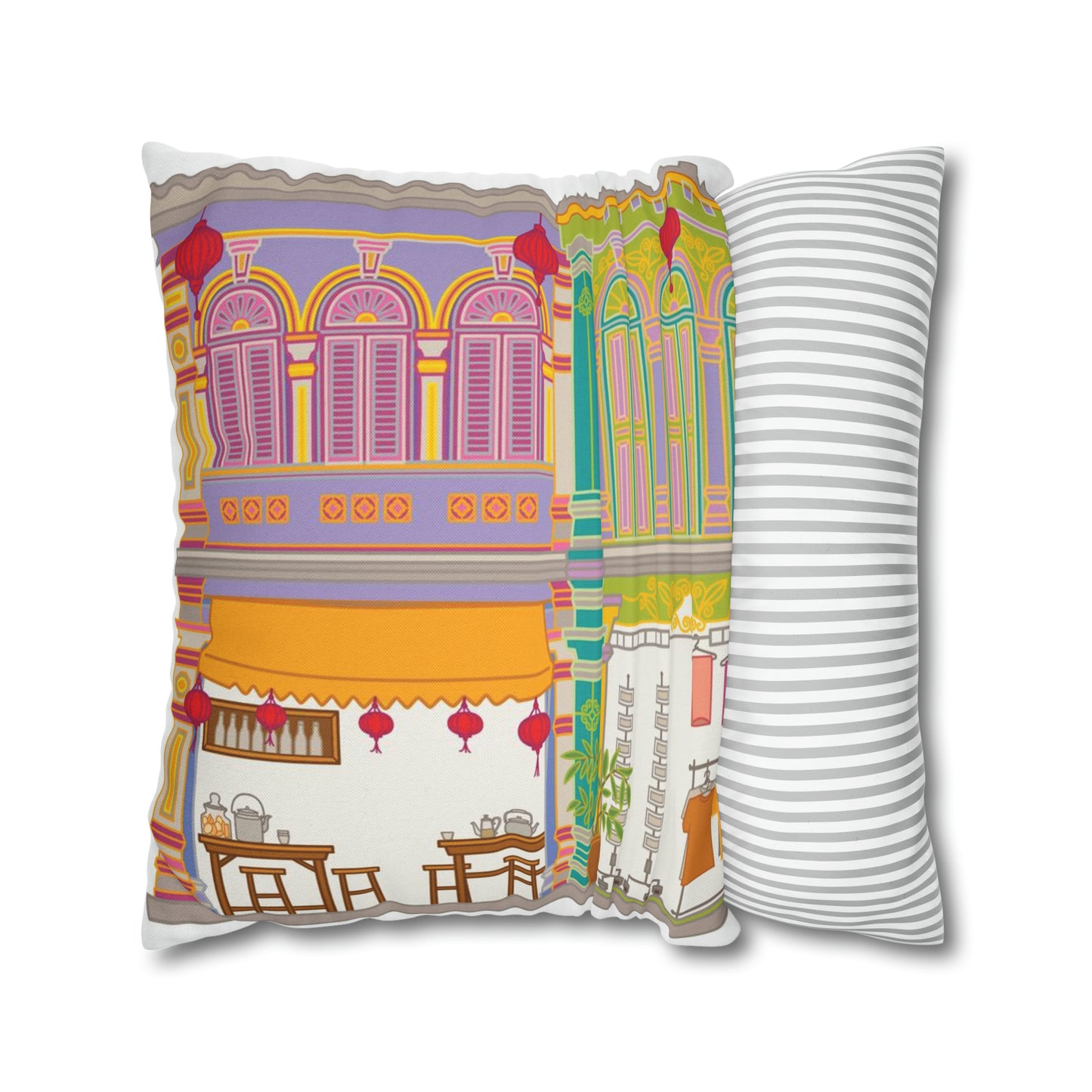 Singapore Heritage Peranakan Shophouses Square Pillow Case Cushion Cover | Singapore Edition Souvenir & Novelty Gift