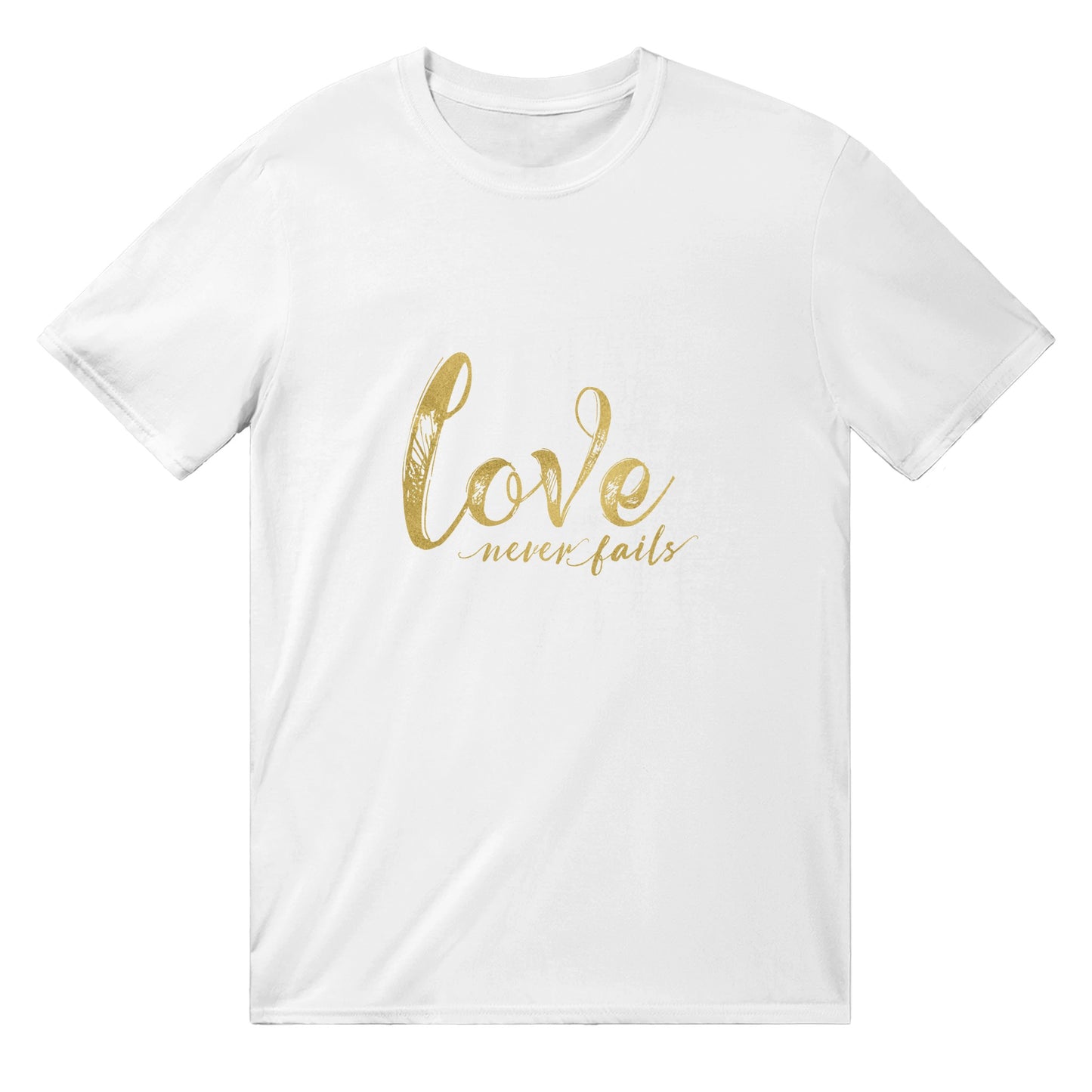 Love Never Fails - Classic Unisex Crewneck T-shirt | Unique Christian Gift & Apparel