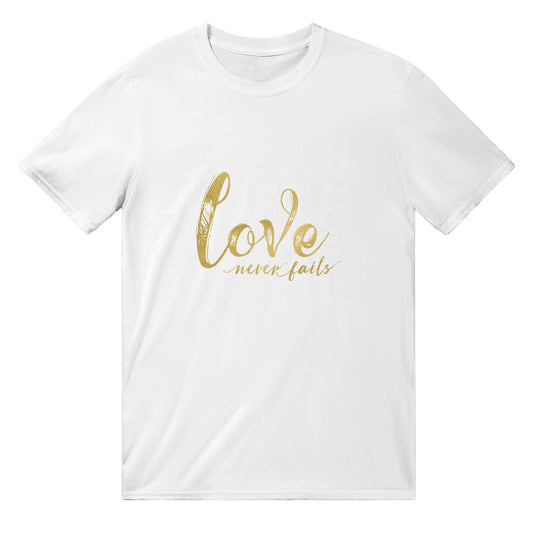 Love Never Fails - Classic Unisex Crewneck T-shirt | Unique Christian Gift & Apparel