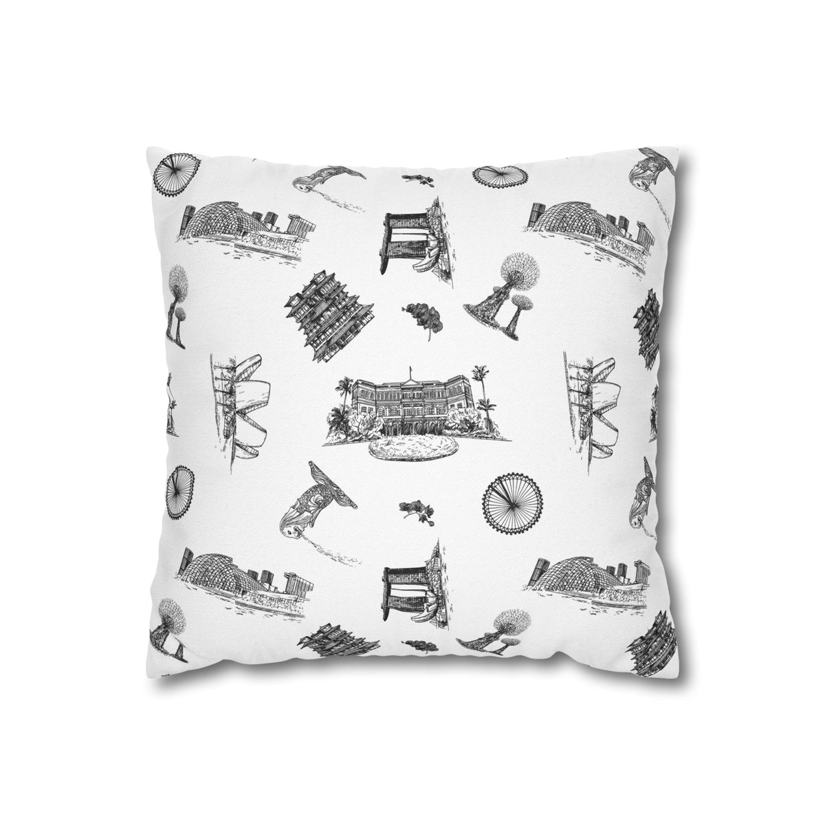 Singapore Heritage Landmarks Spun Polyester Square Cushion Cover Pillow Case