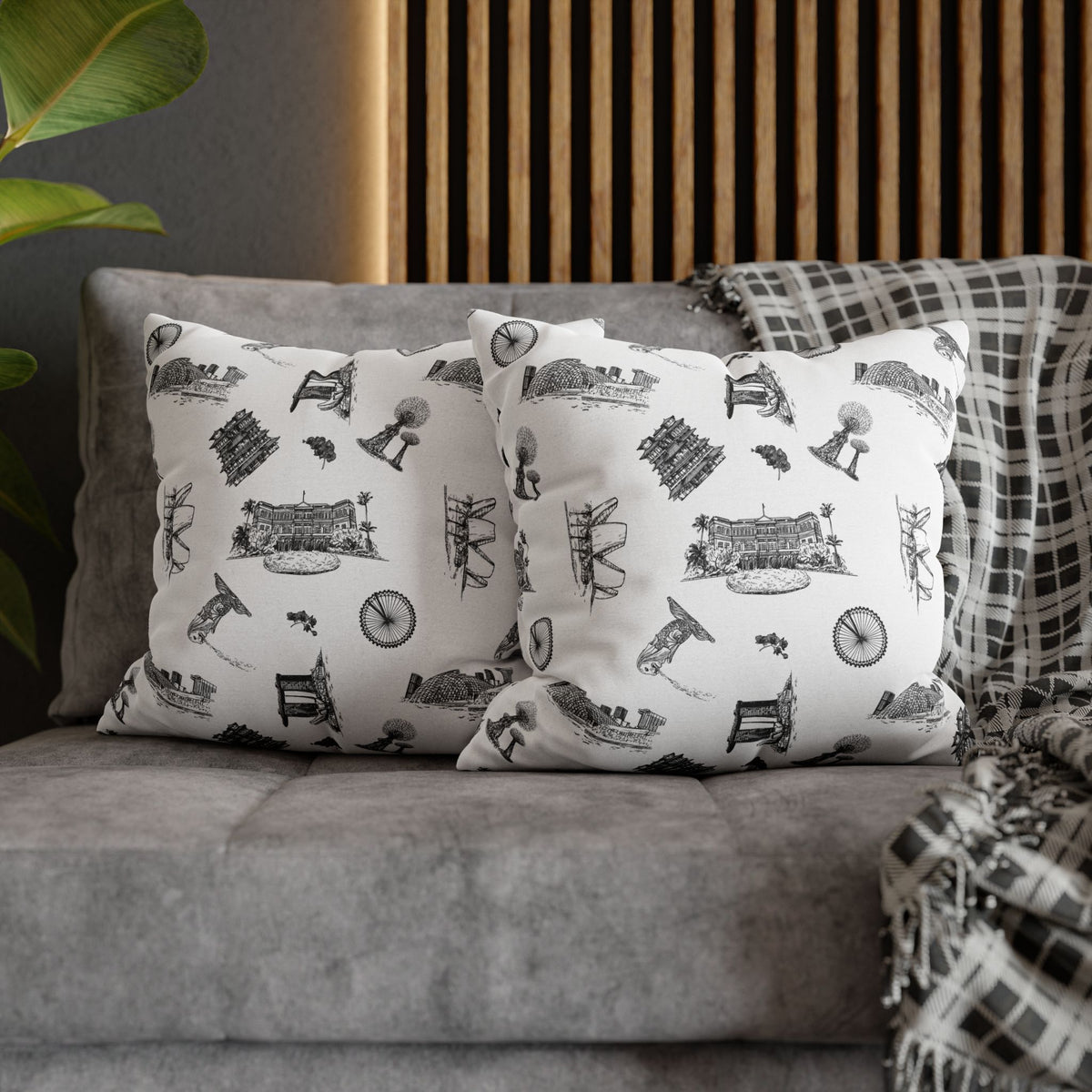Singapore Heritage Landmarks Spun Polyester Square Cushion Cover Pillow Case