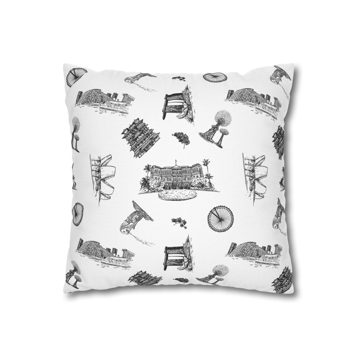 Singapore Heritage Landmarks Spun Polyester Square Cushion Cover Pillow Case