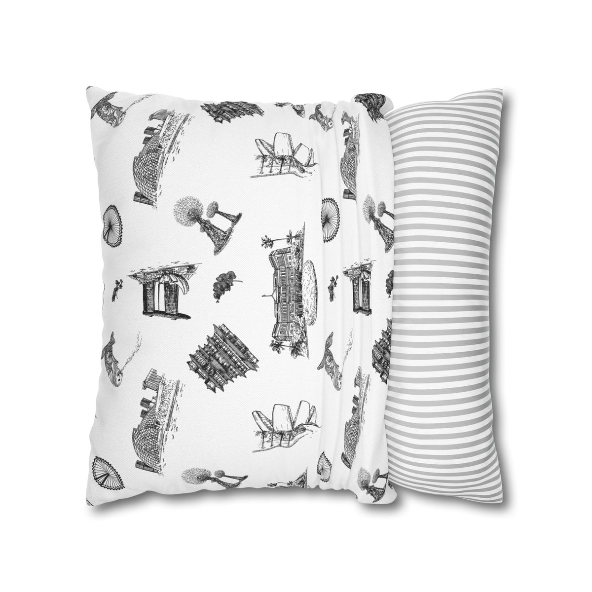 Singapore Heritage Landmarks Spun Polyester Square Cushion Cover Pillow Case