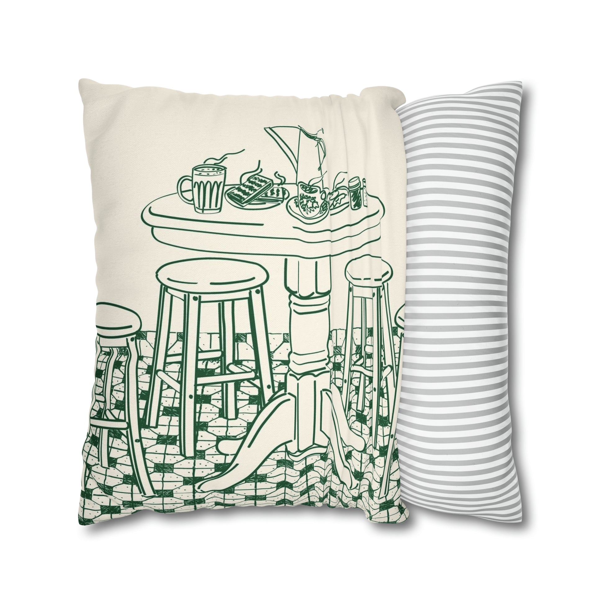 Heritage Nanyang Kopitiam Coffeeshop Dining Spun Polyester Square Cushion Cover Pillow Case | Singapore Edition Souvenir & Novelty Gift