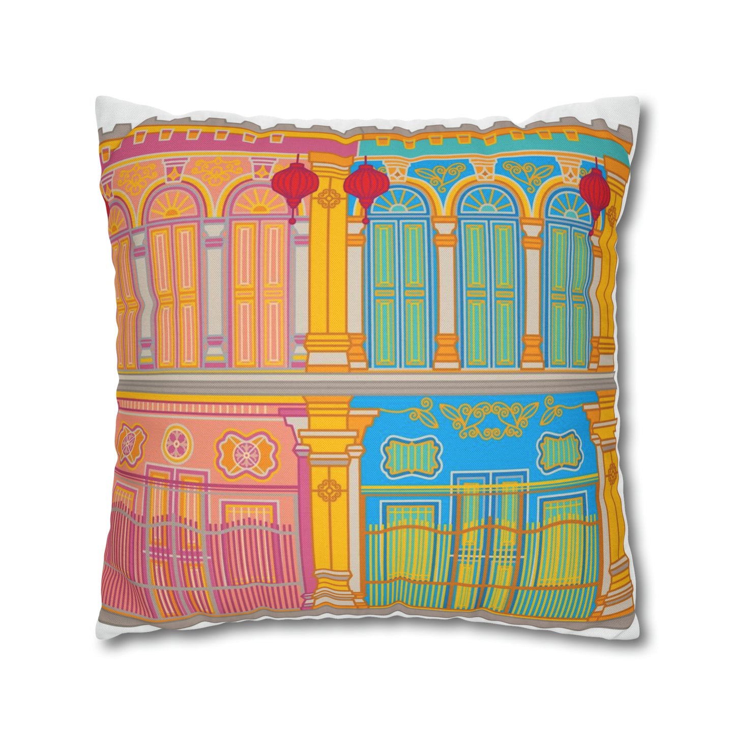 Singapore Heritage Peranakan Shophouses Square Pillow Case Cushion Cover | Singapore Edition Souvenir & Novelty Gift