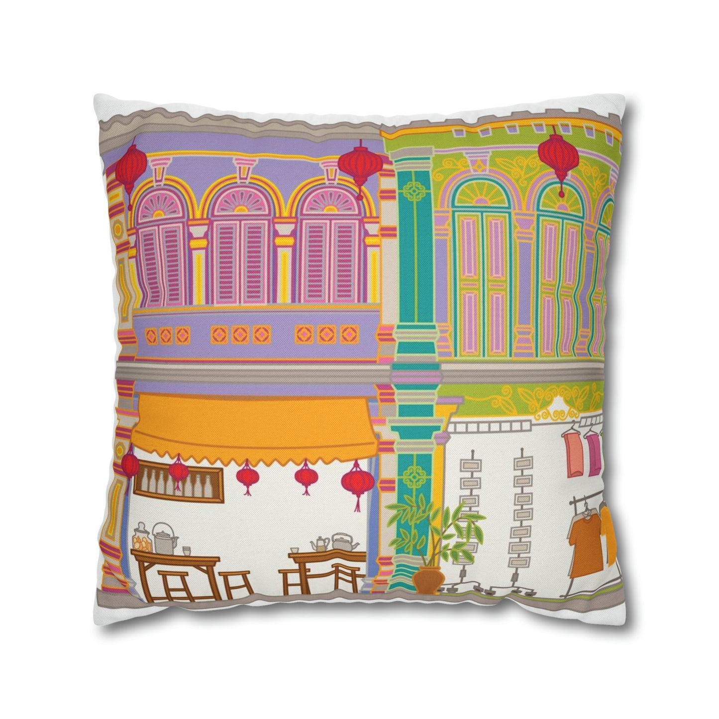 Singapore Heritage Peranakan Shophouses Square Pillow Case Cushion Cover | Singapore Edition Souvenir & Novelty Gift