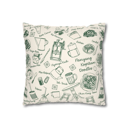 Singapore Heritage Nanyang Coffeeshop Doodles Spun Polyester Square Cushion Cover Pillow Case