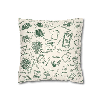 Singapore Heritage Nanyang Coffeeshop Doodles Spun Polyester Square Cushion Cover Pillow Case