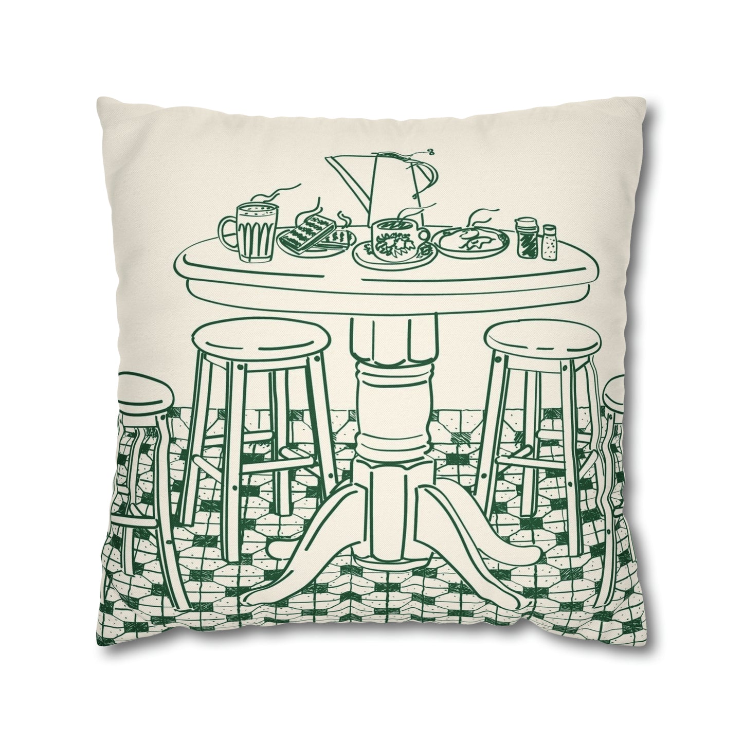 Heritage Nanyang Kopitiam Coffeeshop Dining Spun Polyester Square Cushion Cover Pillow Case | Singapore Edition Souvenir & Novelty Gift