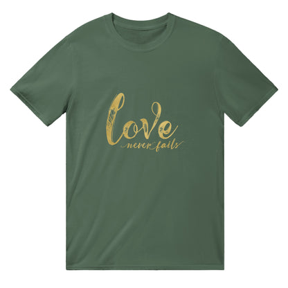 Love Never Fails - Classic Unisex Crewneck T-shirt | Unique Christian Gift & Apparel