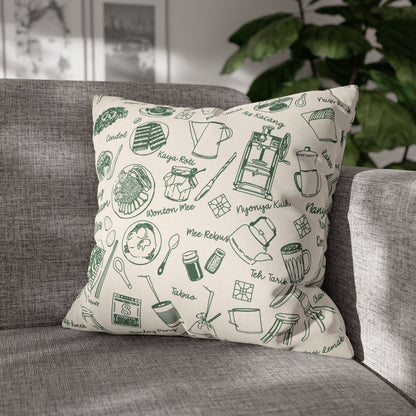 Singapore Heritage Nanyang Coffeeshop Doodles Spun Polyester Square Cushion Cover Pillow Case