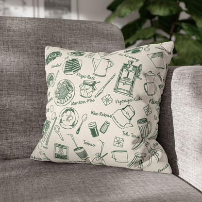 Singapore Heritage Nanyang Coffeeshop Doodles Spun Polyester Square Cushion Cover Pillow Case
