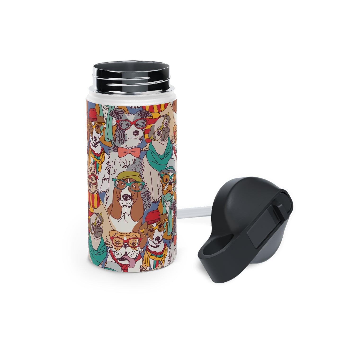 Hipster Dogs Fashion 12oz Stainless Steel Water Bottle | Unique Gifts For Pet Lovers