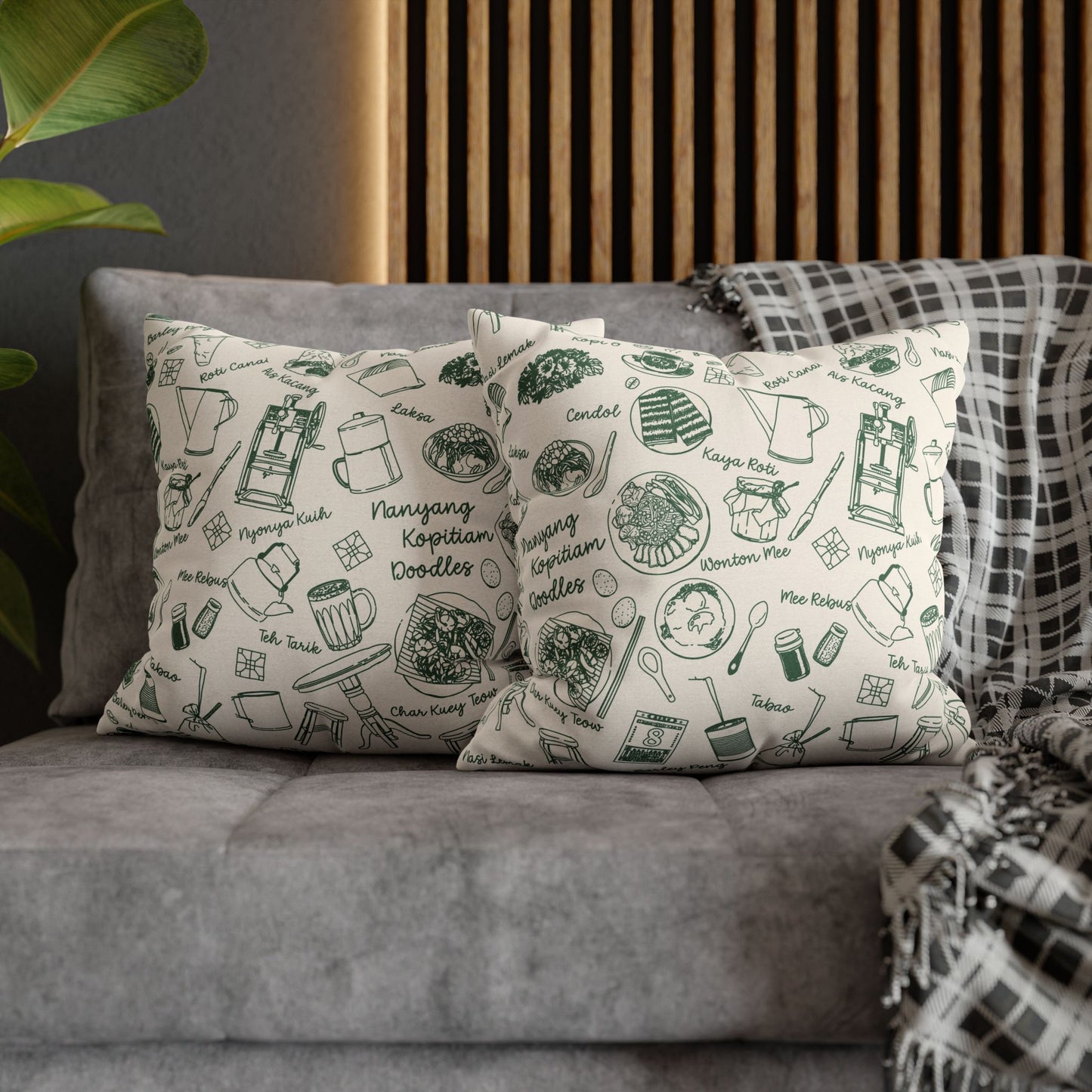 Singapore Heritage Nanyang Coffeeshop Doodles Spun Polyester Square Cushion Cover Pillow Case