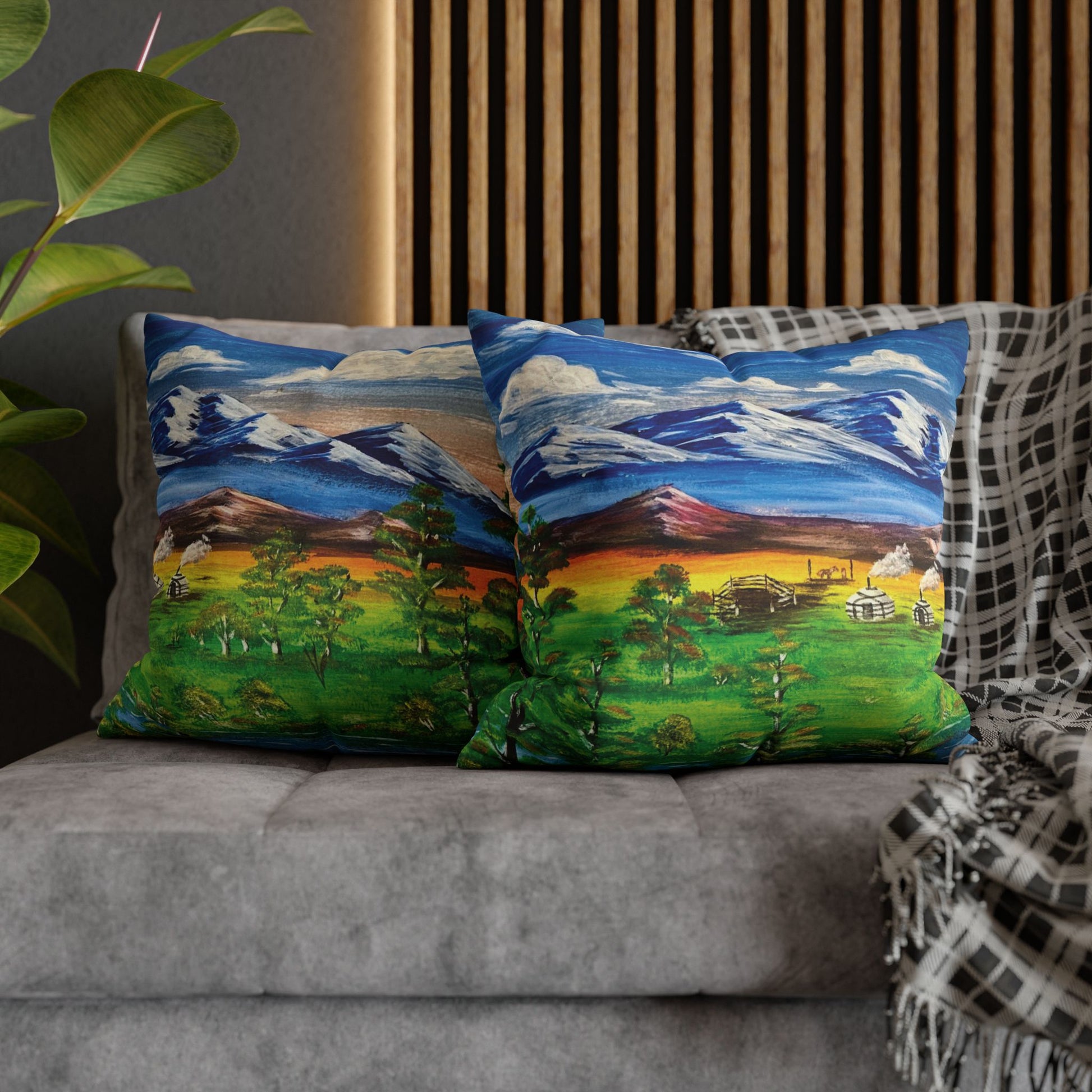 Art of Love Collection - Mongolia, Land of Dreams & Adventure  "Beauty of Mongolia" Spun Polyester Square Cushion Cover Pillow Case - THE LITTLE BIG TREE