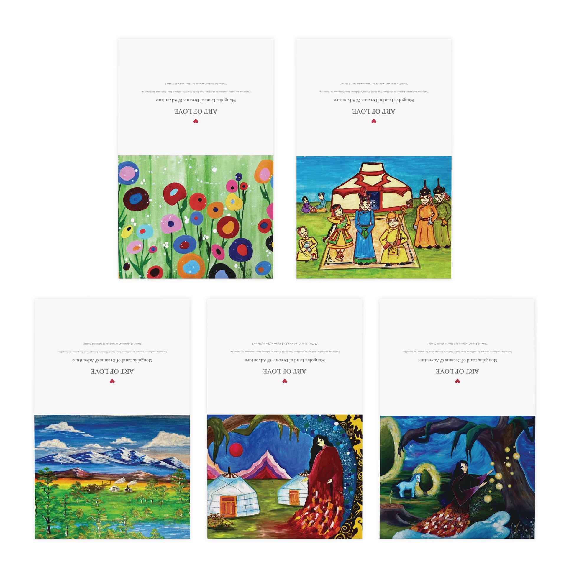 Art of Love Collection - Mongolia, Land of Dreams & Adventure Multi-Design Greeting Cards (5-Pack) - Set A - THE LITTLE BIG TREE