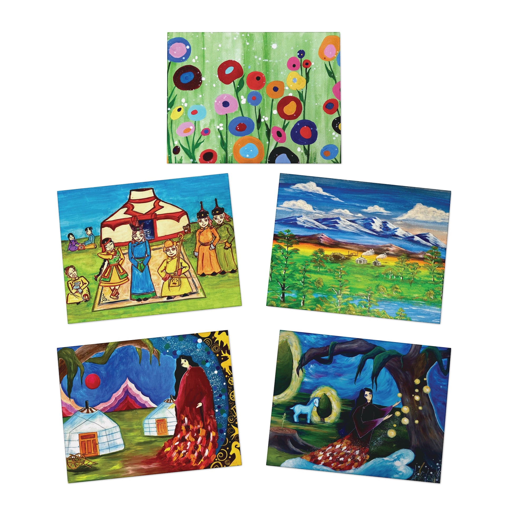 Art of Love Collection - Mongolia, Land of Dreams & Adventure Multi-Design Greeting Cards (5-Pack) - Set A - THE LITTLE BIG TREE
