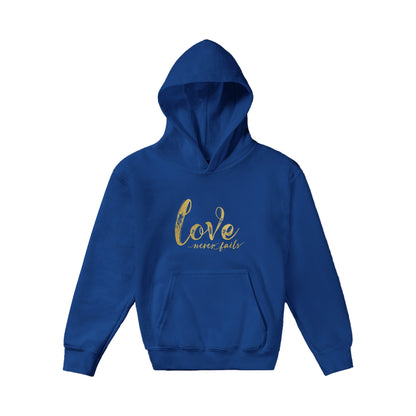 Love Never Fails Classic Kids Pullover Hoodie | Inspirational Christian Gift, Kidswear & Apparel