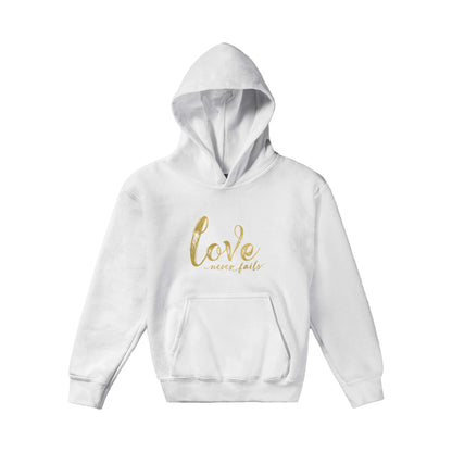 Love Never Fails Classic Kids Pullover Hoodie | Inspirational Christian Gift, Kidswear & Apparel